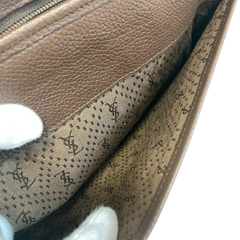 YVES SAINT LAURENT Clutch Shoulder Bag YSL Logo Clutch Handbag Brown - Picture 7 of 10
